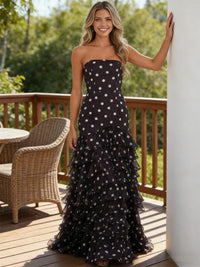 Mermaid/Trumpet Strapless Tiered Ruffles Floor Length Prom Dresses Polka Dot Dress