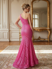 Mermaid/Trumpet Bodycon One Shoulder Floor-Length Formal Prom Dresses with Sequin
