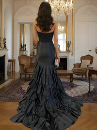 A-Line/Princess Sleeveless Tiered Ruffle Floor-Length Formal Prom Dresses with Sequin