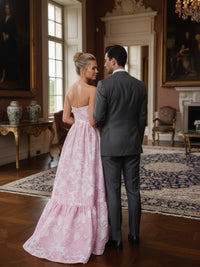 A-Line/Princess Sweetheart Neck Strapless Jacquard Floor-Length Prom Dresses