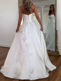 A-Line/Princess Beading Strapless Corset Floor-Length Prom Dresses with Bow