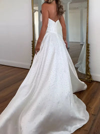 A-Line/Princess Beading Strapless Corset Floor-Length Prom Dresses with Bow