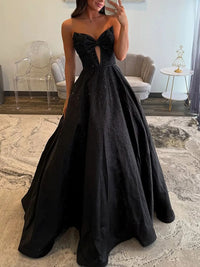 A-Line/Princess Beading Strapless Corset Floor-Length Prom Dresses with Bow