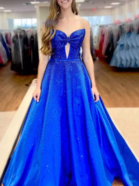 A-Line/Princess Beading Strapless Corset Floor-Length Prom Dresses with Bow