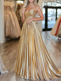 A-Line/Princess Strapless Ruched Taffeta Floor-Length Prom Dresses for Teens