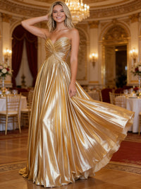 A-Line/Princess Strapless Ruched Taffeta Floor-Length Prom Dresses for Teens