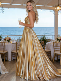 A-Line/Princess Strapless Ruched Taffeta Floor-Length Prom Dresses for Teens