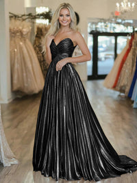 A-Line/Princess Strapless Ruched Taffeta Floor-Length Prom Dresses for Teens