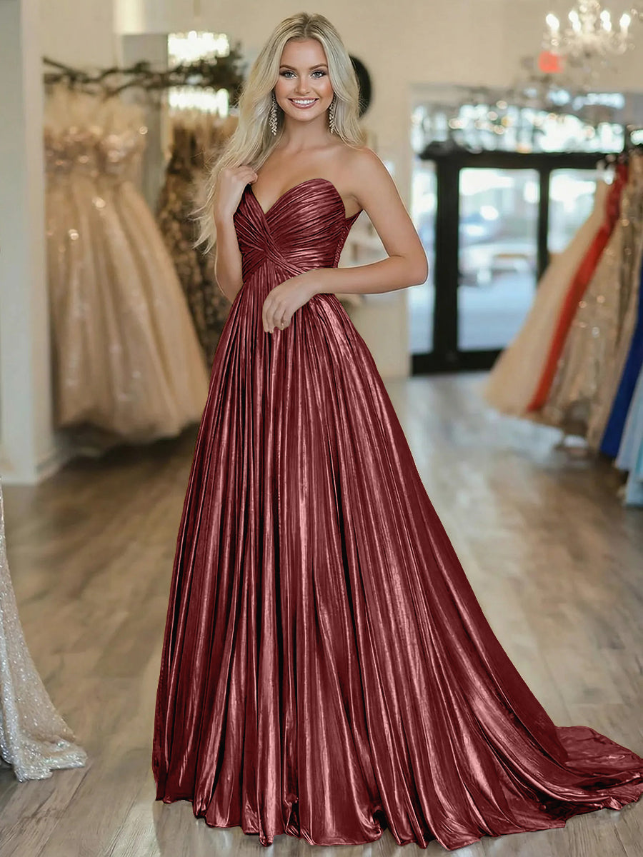 A-Line/Princess Strapless Ruched Taffeta Floor-Length Prom Dresses for Teens