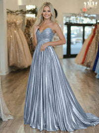 A-Line/Princess Strapless Ruched Taffeta Floor-Length Prom Dresses for Teens