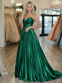 A-Line/Princess Strapless Ruched Taffeta Floor-Length Prom Dresses for Teens