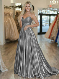 A-Line/Princess Strapless Ruched Taffeta Floor-Length Prom Dresses for Teens