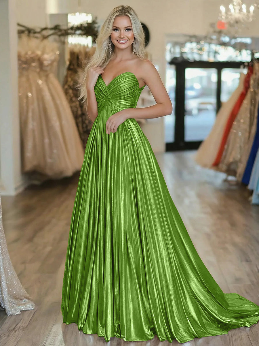 A-Line/Princess Strapless Ruched Taffeta Floor-Length Prom Dresses for Teens