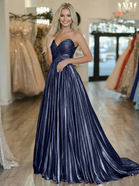 A-Line/Princess Strapless Ruched Taffeta Floor-Length Prom Dresses for Teens
