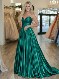 A-Line/Princess Strapless Ruched Taffeta Floor-Length Prom Dresses for Teens