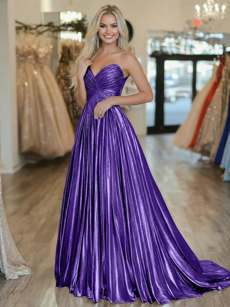 A-Line/Princess Strapless Ruched Taffeta Floor-Length Prom Dresses for Shirees A-Line/Princess Strapless Ruched Taffeta Floor-Length Prom Dresses for Shirees