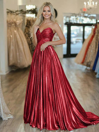 A-Line/Princess Strapless Ruched Taffeta Floor-Length Prom Dresses for Teens