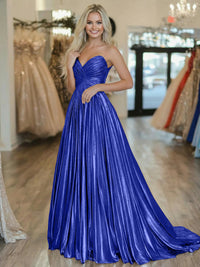 A-Line/Princess Strapless Ruched Taffeta Floor-Length Prom Dresses for Teens