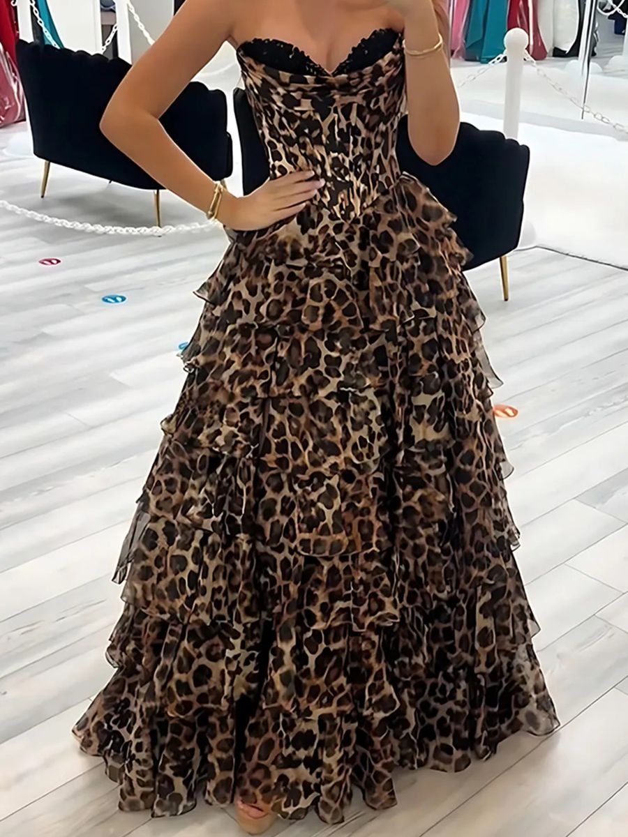 A-Line/Princess Strapless Sweetheart Prom Dresses with Tiered Ruffles