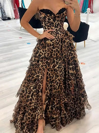 A-Line/Princess Strapless Sweetheart Prom Dresses with Tiered Ruffles