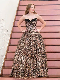 A-Line/Princess Strapless Sweetheart Prom Dresses with Tiered Ruffles