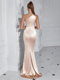 Sheath/Column One Shoulder Ruched Floor-Length Evening Dresses with Satin