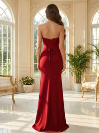 Sheath/Column Strapless Sweetheart Satin Floor-Length Evening Dresses with Slit