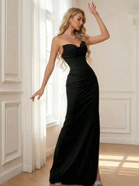 Sheath/Column Strapless Sweetheart Satin Floor-Length Evening Dresses with Slit