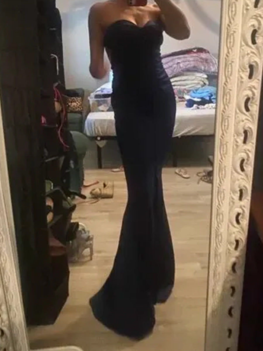 Sheath/Column Strapless Sweetheart Satin Floor-Length Evening Dresses with Slit