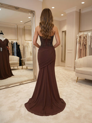 Mermaid/Trumpet Halter Ruched Satin Floor-Length Prom Dresses with Sequin