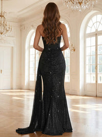 Glitter Mermaid/Trumpet V-Neck Floor-Length Evening Dresses with Scarf