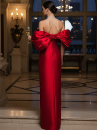 Sheath/Column Evening Gown Off Shoulder Floor-Length Evening Dresses with Puffy Sleeves
