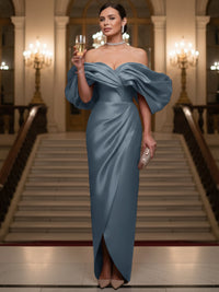 Sheath/Column Evening Gown Off Shoulder Floor-Length Evening Dresses with Puffy Sleeves
