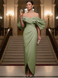 Sheath/Column Evening Gown Off Shoulder Floor-Length Evening Dresses with Puffy Sleeves
