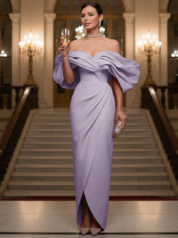 Sheath/Column Evening Gown Off Shoulder Floor-Length Evening Dresses with Puffy Sleeves