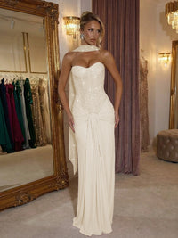 Sheath/Column Evening Gown Sweetheart Floor-Length Party Dresses with Scarf