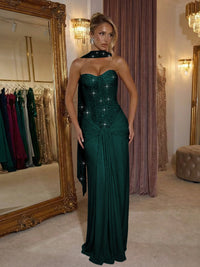 Sheath/Column Evening Gown Sweetheart Floor-Length Party Dresses with Scarf