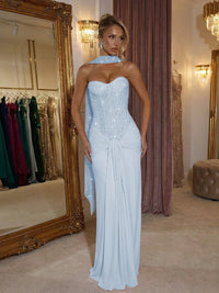 Sheath/Column Evening Gown Sweetheart Floor-Length Party Dresses with Scarf