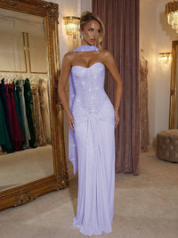 Sheath/Column Evening Gown Sweetheart Floor-Length Party Dresses with Scarf