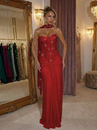 Sheath/Column Evening Gown Sweetheart Floor-Length Party Dresses with Scarf