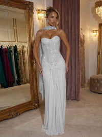 Sheath/Column Evening Gown Sweetheart Floor-Length Party Dresses with Scarf