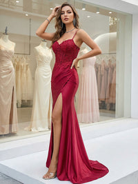 Sheath/Column Spaghetti Strap Sweetheart Floor-Length Prom Dresses with Slit