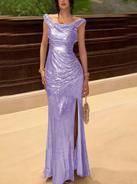 Sequin Off Shoulder Prom Dresses Bodycon Sparkly High Slit Evening Gowns