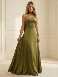 A-Line Scarf Strapless Satin Floor-Length Formal Bridesmaid Dresses