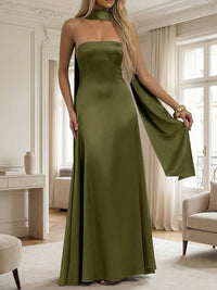 A-Line Scarf Strapless Satin Floor-Length Formal Bridesmaid Dresses