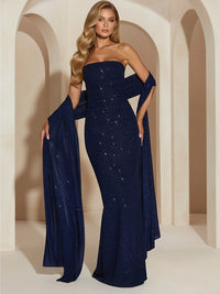 Strapless Scarf Sequin Evening Dresses Mermaid Bodycon Sparkly