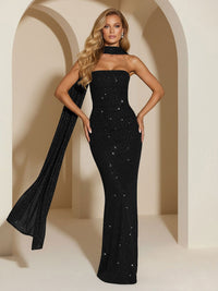 Strapless Scarf Sequin Evening Dresses Mermaid Bodycon Sparkly