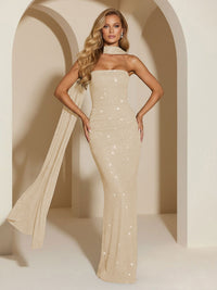 Strapless Scarf Sequin Evening Dresses Mermaid Bodycon Sparkly