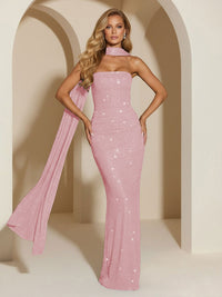 Strapless Scarf Sequin Evening Dresses Mermaid Bodycon Sparkly