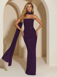 Strapless Scarf Sequin Evening Dresses Mermaid Bodycon Sparkly